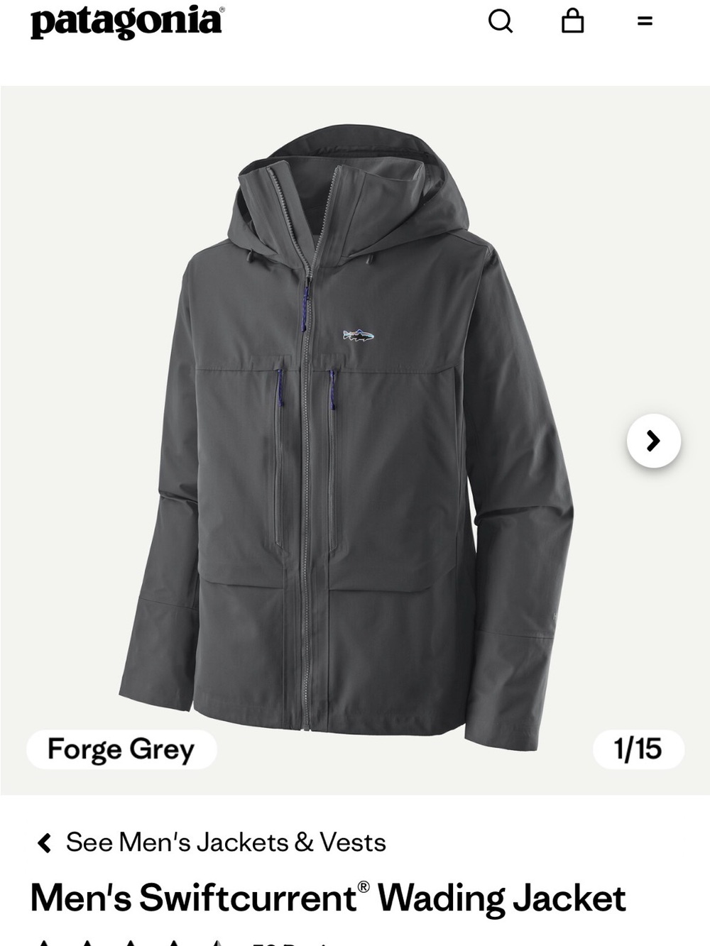 Patagonia Men's Dark Gray fishing raincoat